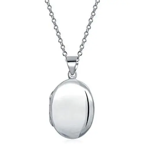 Simple Plain Dome Oval Circle Traditional Keepsake Personalized Engrave Photo Locket For Women Teens Holds Photos Pictures 925 Silver Necklace Pendant Small Medium Large