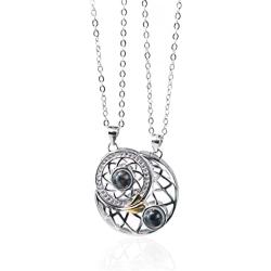 MIX Custom Sterling Silver Sun& Moon Matching Pendant Necklace with 100 Languages I Love You Projection Necklace Magnet Couple Statement