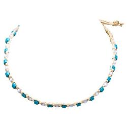 BlueRica Hemp Choker Necklace with Light Gray Cats Eye & Turquoise Fimo Glitter Beads