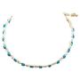BlueRica Hemp Choker Necklace with Light Gray Cats Eye & Turquoise Fimo Glitter Beads