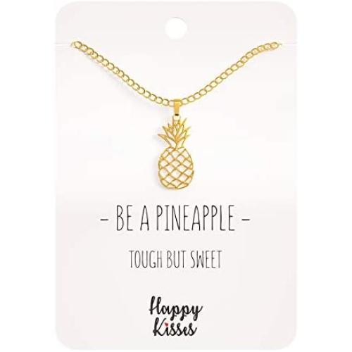 Happy Kisses Pineapple Necklace – Be A Pineapple Pendant – Message Card