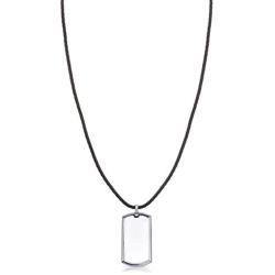 Moderne Monocle - Magnifier Pendant Necklace. Leather chain with Rhodium Dog Tag Pendant. Harley Silver