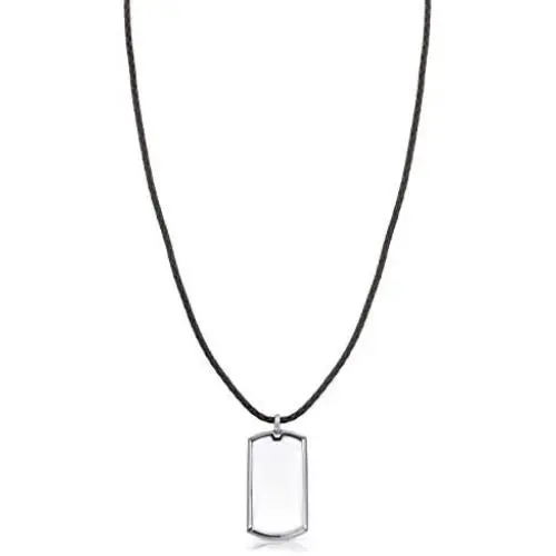Moderne Monocle - Magnifier Pendant Necklace. Leather chain with Rhodium Dog Tag Pendant. Harley Silver