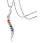 PJ Stainless Steel Rhinestone Rainbow Gay Lesbian Pride Wave Shape Pendant Necklace with 20'' Chain