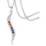 PJ Stainless Steel Rhinestone Rainbow Gay Lesbian Pride Wave Shape Pendant Necklace with 20'' Chain