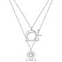 S925 Sterling Silver Moon Sun Double Layered Multilayer Choker Necklace for Women Lady