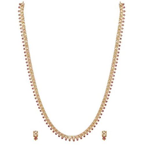 TARINIKA Manju Nakshatra CZ Gold-Plated Indian Jewelry Set with Long Necklace and Earrings