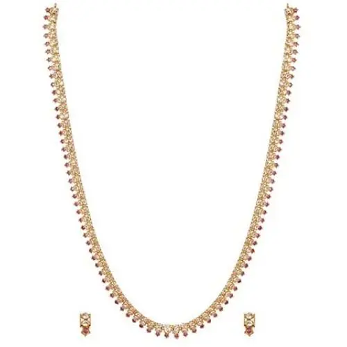 TARINIKA Manju Nakshatra CZ Gold-Plated Indian Jewelry Set with Long Necklace and Earrings
