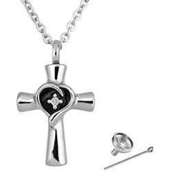 TGLS Cross Urn Necklaces for Ashes Stainless Steel Cremation Jewelry Memorial Keepsake Pendant with Fill Kit