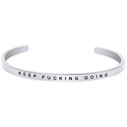 Kucheed Inspirational Bracelets, Cuff Bangle Adjustable Women Stainless Steel Mantra Quote Band Engraved Silver Motivational Friendship Encouragement Jewelry with Hidden Message for Men