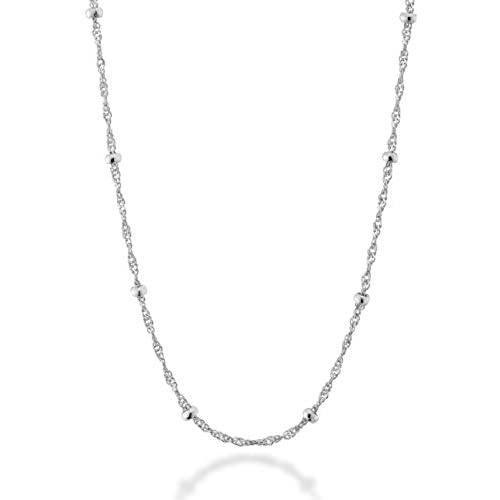 Miabella 925 Sterling Silver Italian Singapore Bead Chain Station Necklace for Women Teen, 16, 18, 20, 22, 24, 26, 30 Inch Made in Italy