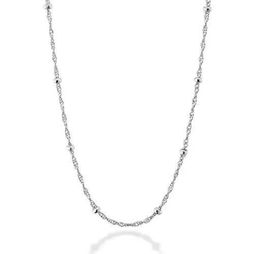 Miabella 925 Sterling Silver Italian Singapore Bead Chain Station Necklace for Women Teen, 16, 18, 20, 22, 24, 26, 30 Inch Made in Italy Miabella 925 Sterling Silver Italian Singapore Bead Chain Station Necklace for Women Teen, 16, 18, 20, 22, 24, 26, 30 Inch Made in Italy