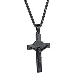 FindChic Men Cross Necklace Christian Crucifix Jewelry Stainless Steel/Black Jesus Christ Lords Prayer Engravable Pendant with 22inch Chain
