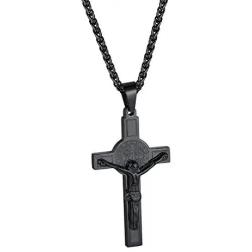 FindChic Men Cross Necklace Christian Crucifix Jewelry Stainless Steel/Black Jesus Christ Lords Prayer Engravable Pendant with 22inch Chain FindChic Men Cross Necklace Christian Crucifix Jewelry Stainless Steel/Black Jesus Christ Lords Prayer Engravable Pendant with 22inch Chain