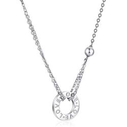 Solid Sterling Silver Circle''LOVE'' Engraved Annulus Pendant Necklace 18''+2'' Extender