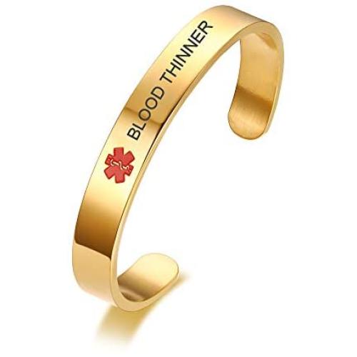 VNOX Personalized Medical Bracelet Medical Condition Alert ID Stainless Steel Cuff Bangle,Black/Silver/Gold Plated