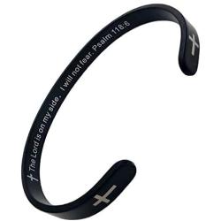 RENYILIN Black Religious Prayer Bracelet Christian Cross Cuff Baptism Faith Biblical Scripture Inspired Cuff Jewelry