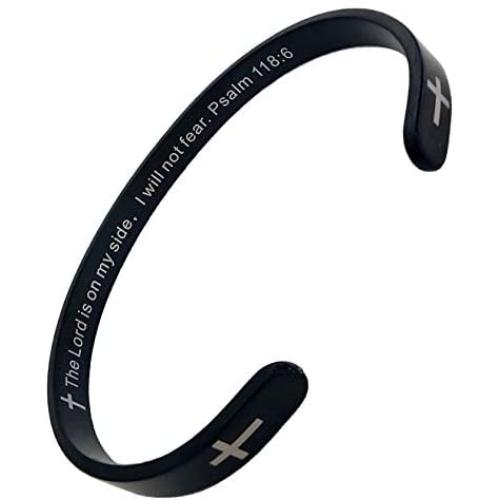 RENYILIN Black Religious Prayer Bracelet Christian Cross Cuff Baptism Faith Biblical Scripture Inspired Cuff Jewelry
