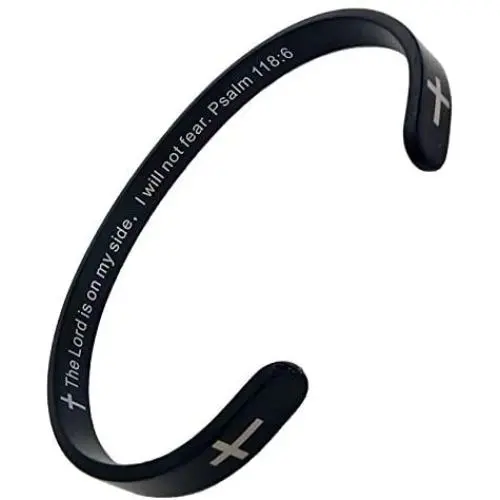 RENYILIN Black Religious Prayer Bracelet Christian Cross Cuff Baptism Faith Biblical Scripture Inspired Cuff Jewelry RENYILIN Black Religious Prayer Bracelet Christian Cross Cuff Baptism Faith Biblical Scripture Inspired Cuff Jewelry