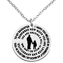 Daughter Necklace From Dad - Silver Color Laser Engraved Personalized Pendant Charm From Father