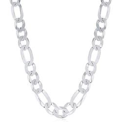 Savlano 925 Sterling Silver 9.5mm Italian Solid Figaro Link Chain Necklace With Gift Box For Men & Women - Made in Italy