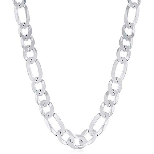 Savlano 925 Sterling Silver 9.5mm Italian Solid Figaro Link Chain Necklace With Gift Box For Men & Women - Made in Italy
