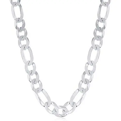 Savlano 925 Sterling Silver 9.5mm Italian Solid Figaro Link Chain Necklace With Gift Box For Men & Women - Made in Italy Savlano 925 Sterling Silver 9.5mm Italian Solid Figaro Link Chain Necklace With Gift Box For Men & Women - Made in Italy
