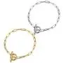 Fashion Stainless Steel Chain Bracelets 2 Pcs Punk Hypoallergenic Paperclip Geometric Oval Gold Silver Link Chain Hip Pop Bangle Jewelry for Women Men