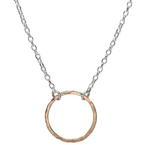 Gold Filled Hammered Open Circle Full Moon Orbit Pendant on a 925 Sterling Silver 16.5 Inch Chain plus 2.75 inch extender Layered Necklace Double Circle Open Circle Generations Interlocking Infinity Hammered Pendant Dainty 14K Goldfilled Minimalist Simple