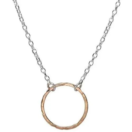 Gold Filled Hammered Open Circle Full Moon Orbit Pendant on a 925 Sterling Silver 16.5 Inch Chain plus 2.75 inch extender Layered Necklace Double Circle Open Circle Generations Interlocking Infinity Hammered Pendant Dainty 14K Goldfilled Minimalist Simple