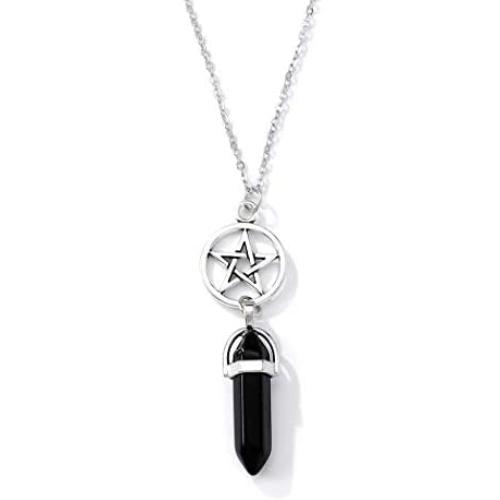 Fairyu Boho Crystal Gemstones Pendant Necklace Chain Chakra Necklaces Pentagram Pentacle Necklace Jewelry Healing Crystals Necklace for Women and Girls