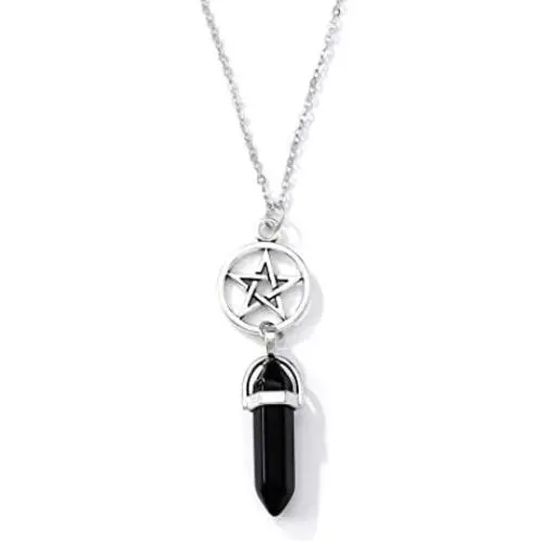Fairyu Boho Crystal Gemstones Pendant Necklace Chain Chakra Necklaces Pentagram Pentacle Necklace Jewelry Healing Crystals Necklace for Women and Girls