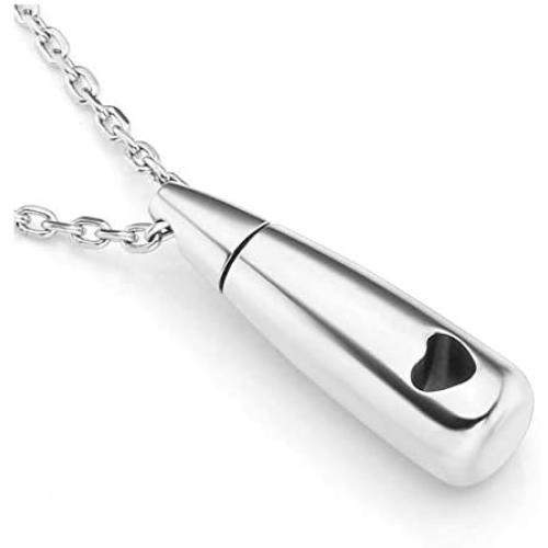 Sunligoo Womens Mens Urn Ashes Necklace Silver Stainless Steel Teardrop Heart Pendant Necklaces for Cremation Memorial Keepsakes