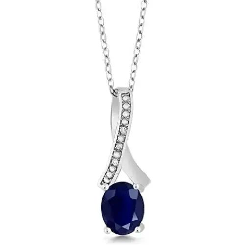 Gem Stone King Sterling Silver Oval Gemstone Birthstone & White Diamond Pendant with 18 Inch Silver Chain