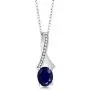 Gem Stone King Sterling Silver Oval Gemstone Birthstone & White Diamond Pendant with 18 Inch Silver Chain