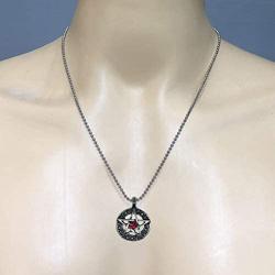 Wicca Wiccan Pagan Jewelry Celtic Pentacle Pentagram Star Red Crystal Gem Pewter Pendant Necklace Protection Amulet Wealth Money Good Fortune Luck Lucky Charm Talisman Medallion w silver ball chain