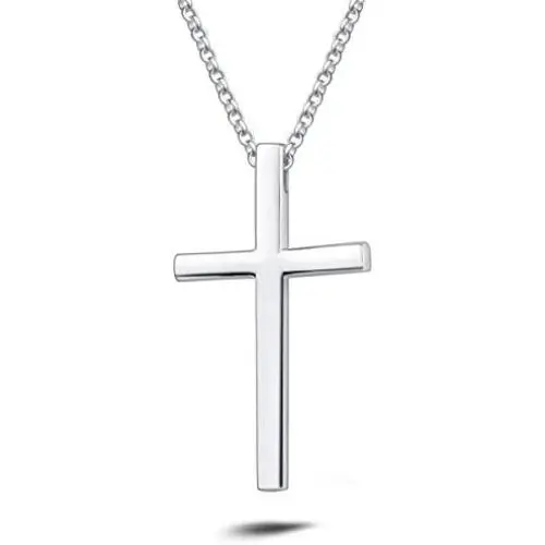Carleen White Gold Plated High Polished Solid 925 Sterling Silver Large Mens Cross Crucifix Pendant Necklace Chain Jewelry For Men Boys, With 20 Inch Strong Durable Solid Silver Rolo Chains Lobster Clasp