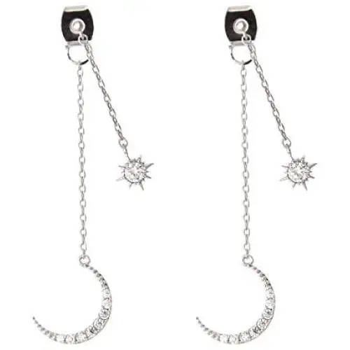 LAONATO CZ Crescent Moon and Star Chain Drop Earrings Ear Jackets LAONATO CZ Crescent Moon and Star Chain Drop Earrings Ear Jackets