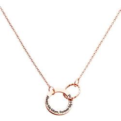 Meibai Mother Daughter Gift Necklace Engraved 2 Interlocking Circles Necklace Mother Son Necklace Gift for Mom from Daughter Son