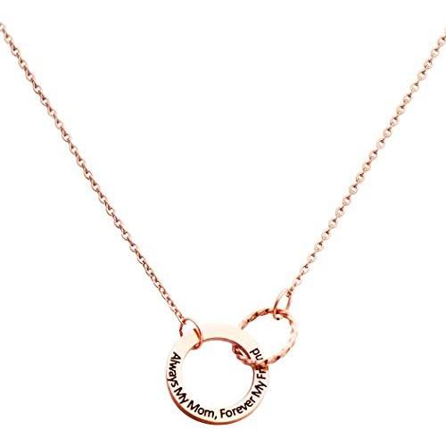 Meibai Mother Daughter Gift Necklace Engraved 2 Interlocking Circles Necklace Mother Son Necklace Gift for Mom from Daughter Son