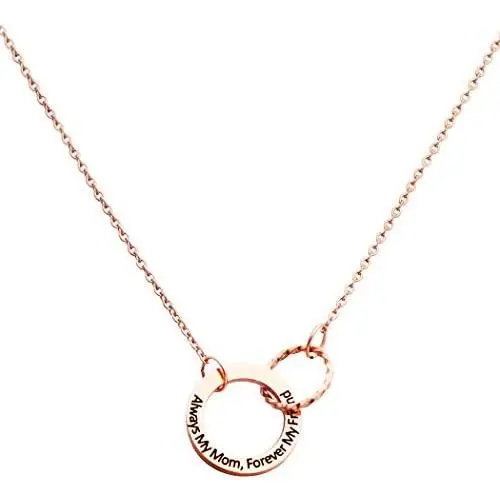 Meibai Mother Daughter Gift Necklace Engraved 2 Interlocking Circles Necklace Mother Son Necklace Gift for Mom from Daughter Son