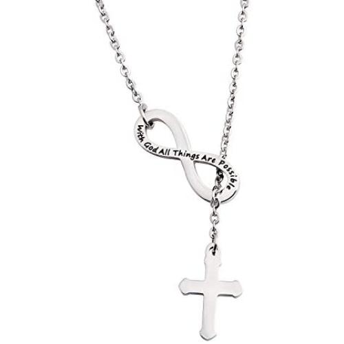 WUSUANED with God All Things are Possible Infinity Cross Necklace Bracelet Religious Jewelry Inspirational Gift