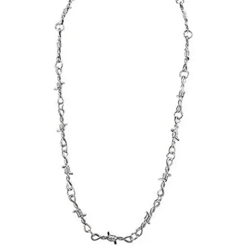 Gothic Alloy Wire Necklace Jewelry for Men Women Barbed Wire Silver Thick Punk Necklace Gothic Alloy Wire Necklace Jewelry for Men Women Barbed Wire Silver Thick Punk Necklace