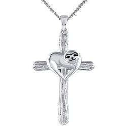 GRECIA White Gold Sloth Necklace for Women Girls, Silver Cross Pendant Necklace Jewelry Gift for Her on Anniversary, Birthday