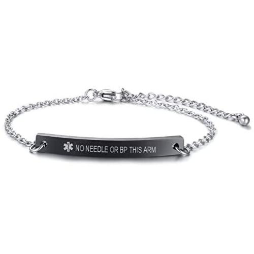 VNOX Free Custom Engraving Medical Alert Bracelet Think Link Bracelet Medic Name ID for Women Girls,6.9''-8.6''