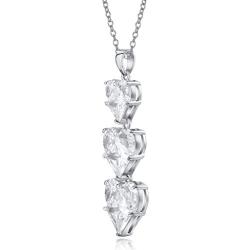 LUX AND GLAM Lovely Romantic Triple Love Simulated Diamond CZ Heart Pendant Necklace Jewelry Collection - On 18'' Anchor Chain