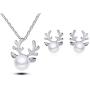 Elk Reindeer Deer Horn Pendant Necklace Simulated Pearl Stud Earrings Set for Women Girls Crystal Cute Xmas Jewelry Set