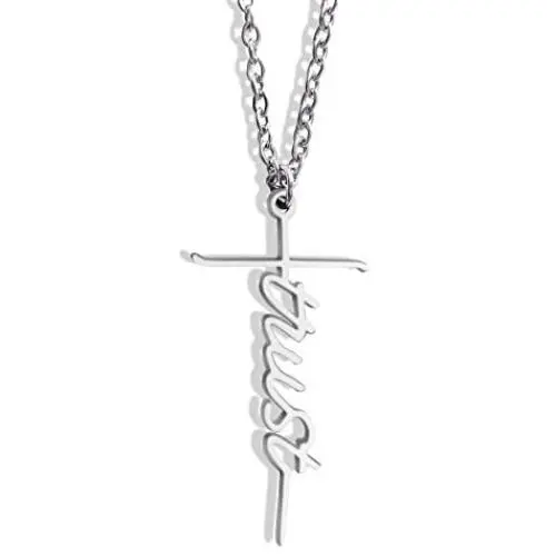 KITEENAL Creative Faith Cross Necklace Letter Pray Hope Believe Grace Pendant Necklace Stainless Steel Initial Jewelry Gift for Women Men