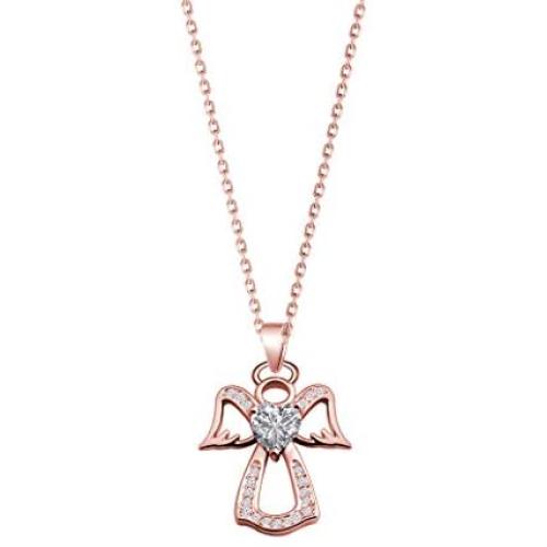 WUSUANED Guardian Angel Pendant Necklace Zircon Heart Jewelry for Women Girls