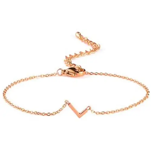 VU100 Stainless Steel Initial Letter Bracelets for Women Girls Girlfriend Wife, Gifts for Valentines Day, Sideways Name Monogram Alphabet Adjustable Chain Jewelry, Silver/Gold/Rose Gold